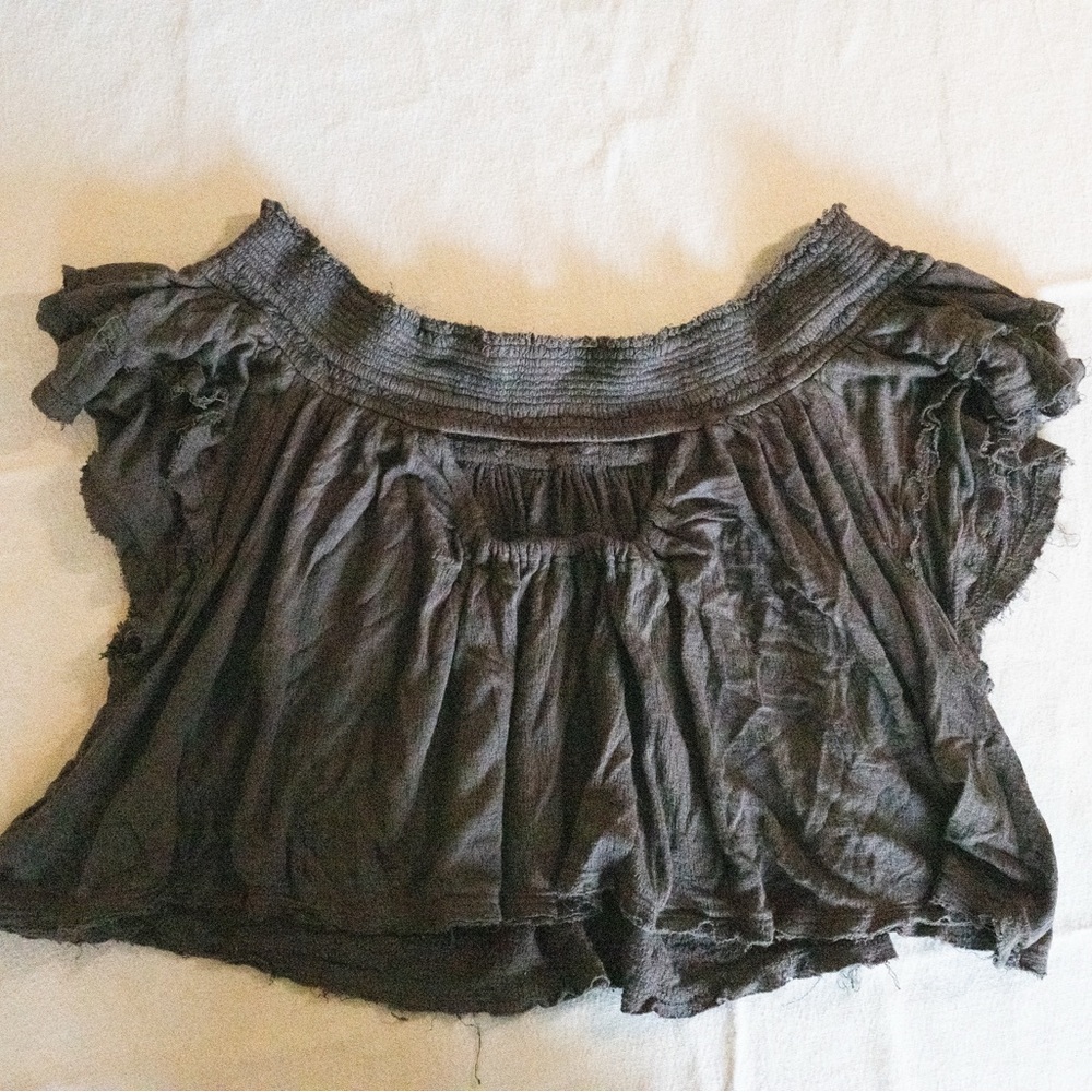 Free People Charcoal Smocked Blouse - Picture 3 of 4